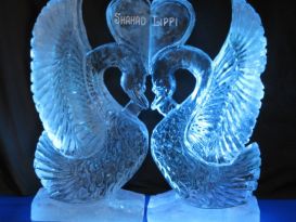 Swans with Heart Ice Sculpture